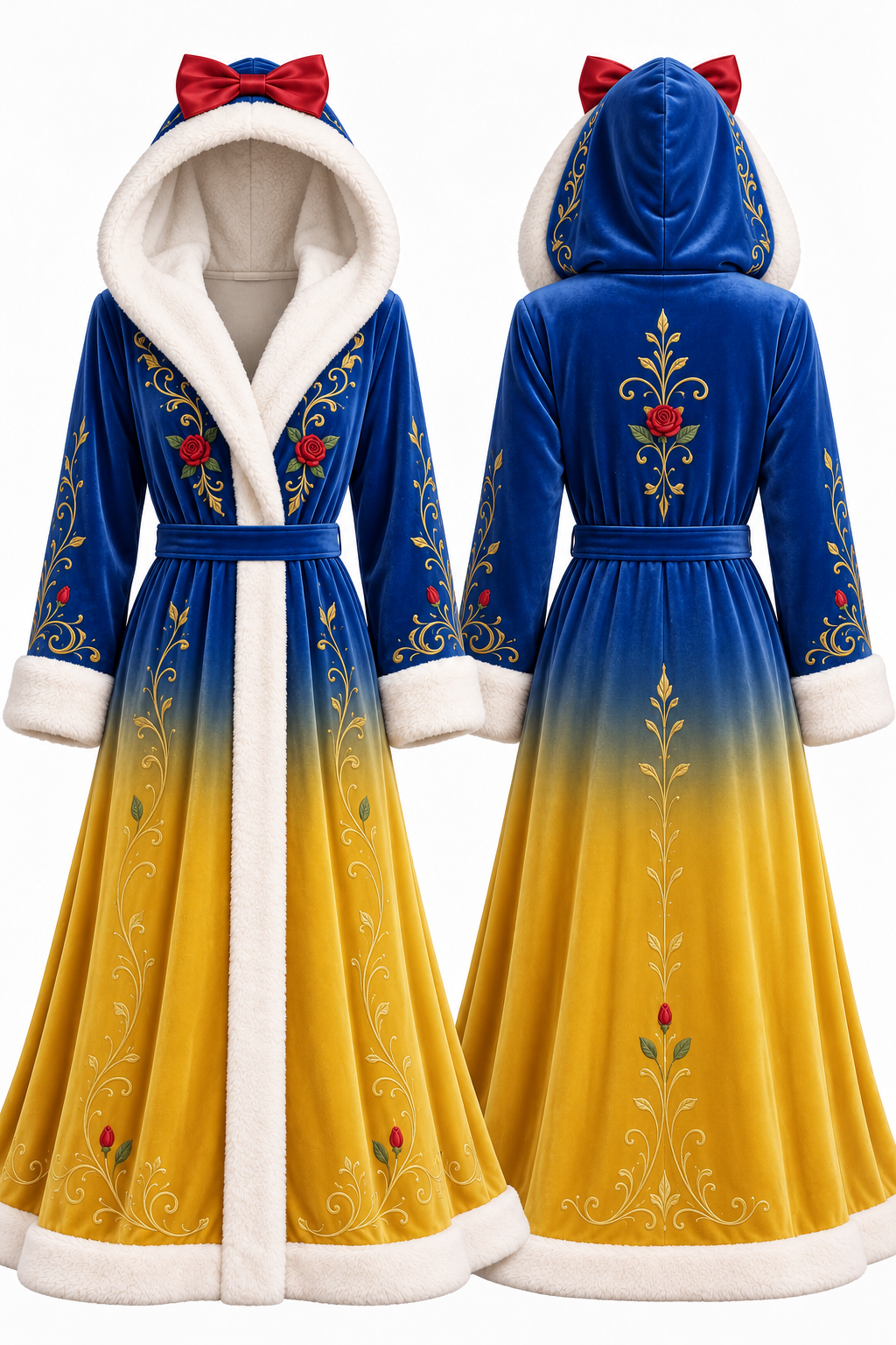 Blue and yellow heated princess robe