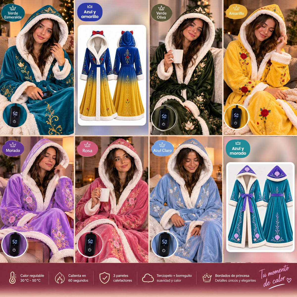 The 8 colors of the Princess Dream heated robe